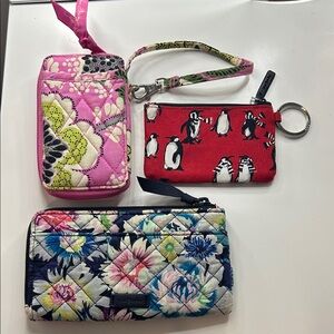 Vera Bradley Pink Floral Quilted Wallet Set with Red Penguin Coin Pouch